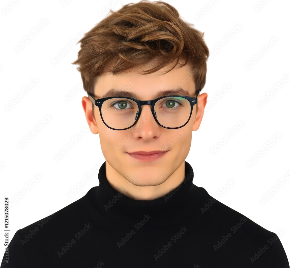 Young German man with eyeglasses wearing a black sweater isolated on transparent background Young German man with eyeglasses wearing a black sweater isolated on transparent background