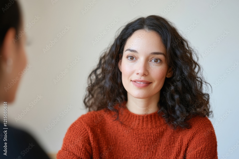 Fototapeta premium Modern Corporate Inclusivity Latina HR Manager Interviews with Focus on Disability and Diversity - Vibrant Business Space Elevating Equal Opportunity Practices