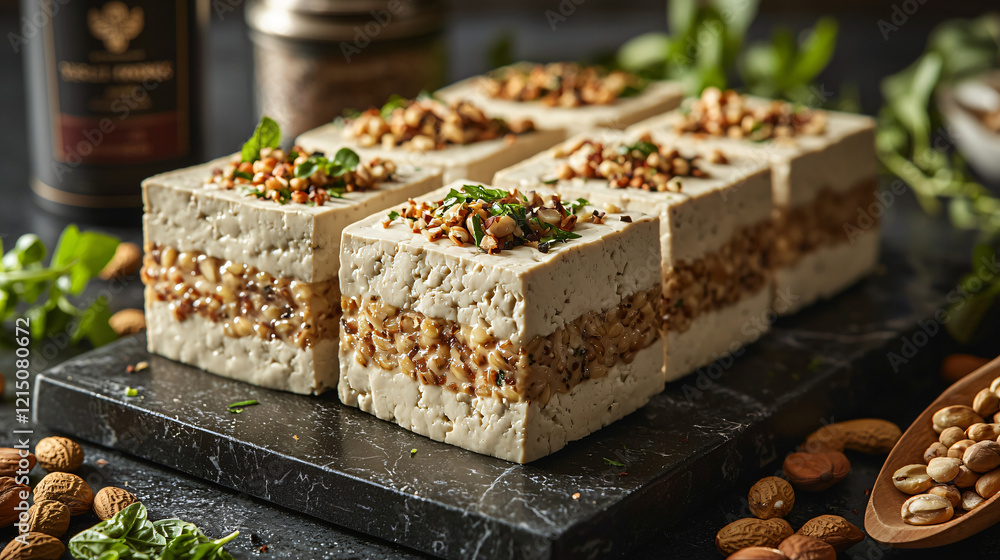 Plant-based proteins like tofu, soybeans, and nuts, rich in nutrients and low in fat, beautifully displayed as a healthy option with a calming effect. Plant-based proteins like tofu, soybeans, and nuts, rich in nutrients and low in fat, beautifully displayed as a healthy option with a calming effect.