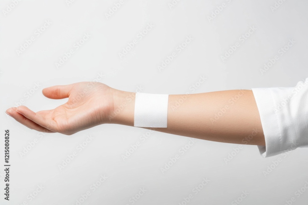 Controlled allergy skin test patch applied on forearm for allergy assessment in clinical setting Controlled allergy skin test patch applied on forearm for allergy assessment in clinical setting