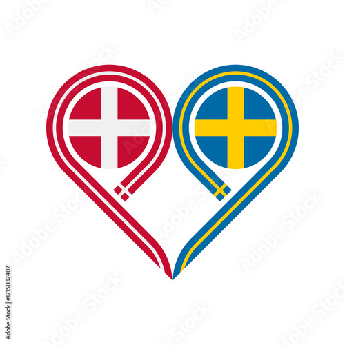 friendship concept. heart symbol icon of denmark and sweden flags. vector illustration isolated on white background