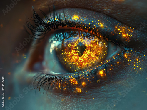 Human eye examination revealing intricate iris patterns with specialized light device photo