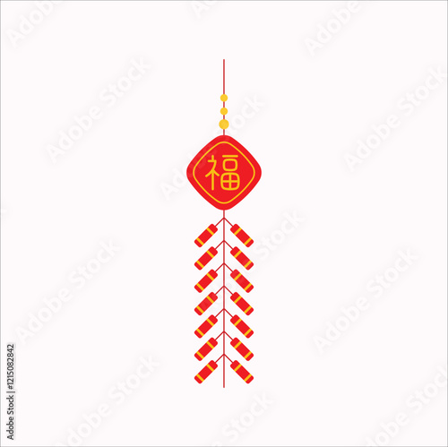 Firecracker decoration for chinese new year or celebration with character福 (fú) meaning is fortune or good luck. Eps 10