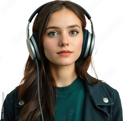 Obraz na płótnie Young woman wearing headphones listening to music isolated on transparent background w salonie