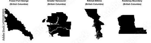 Fraser-Fort George, Greater Vancouver, Kitimat-Stikine, Kootenay Boundary outline maps