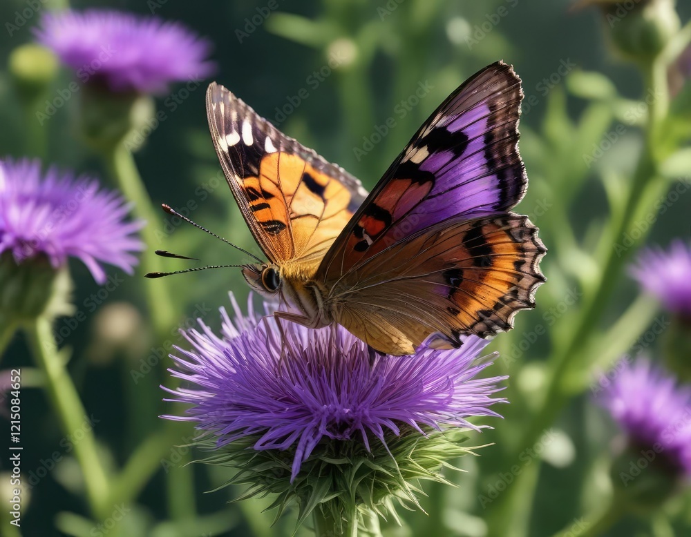 butterfly sipping nectar from the center of a thistle violet, insect, garden flowers, nature photography butterfly sipping nectar from the center of a thistle violet, insect, garden flowers, nature photography