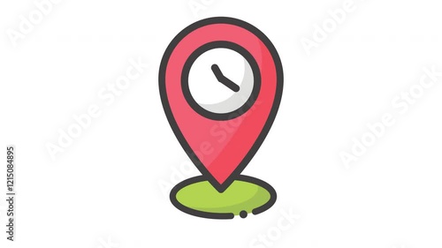 Animated Location Time Icon Colored line, 4K Illustration animated icon on Transparent background alpha channel
