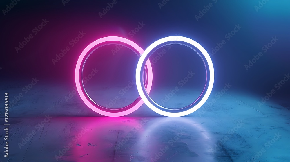 Two Intertwined Neon Rings Glowing Brightly Two Intertwined Neon Rings Glowing Brightly