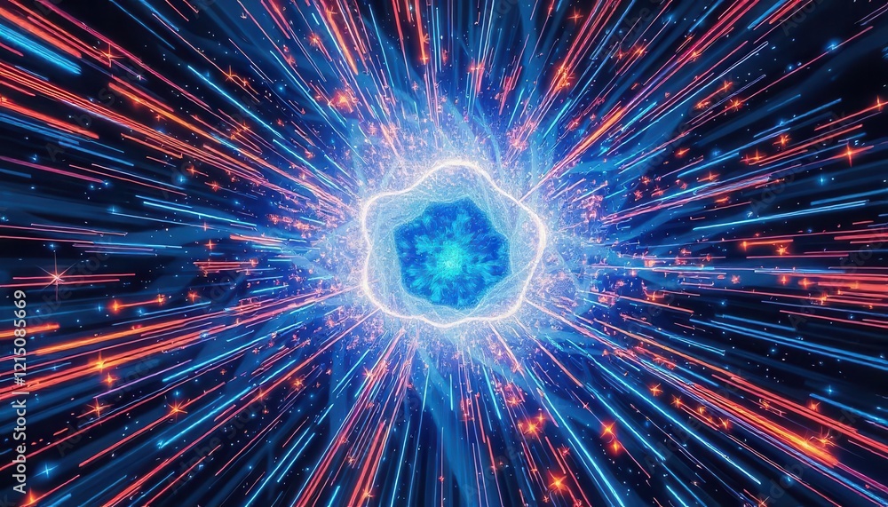 Obraz premium Dynamic energy burst in abstract space digital art vivid colors sci-fi concept high-definition view