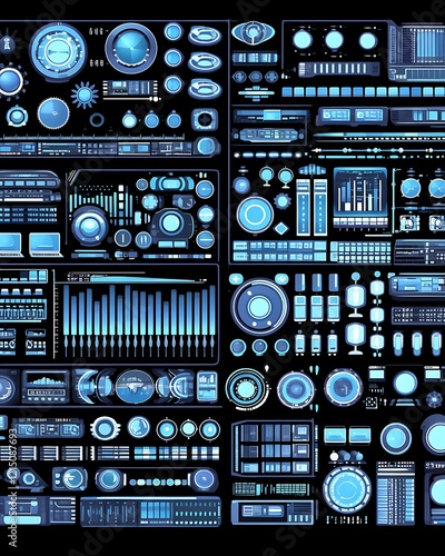 Futuristic blue GUI elements kit.
