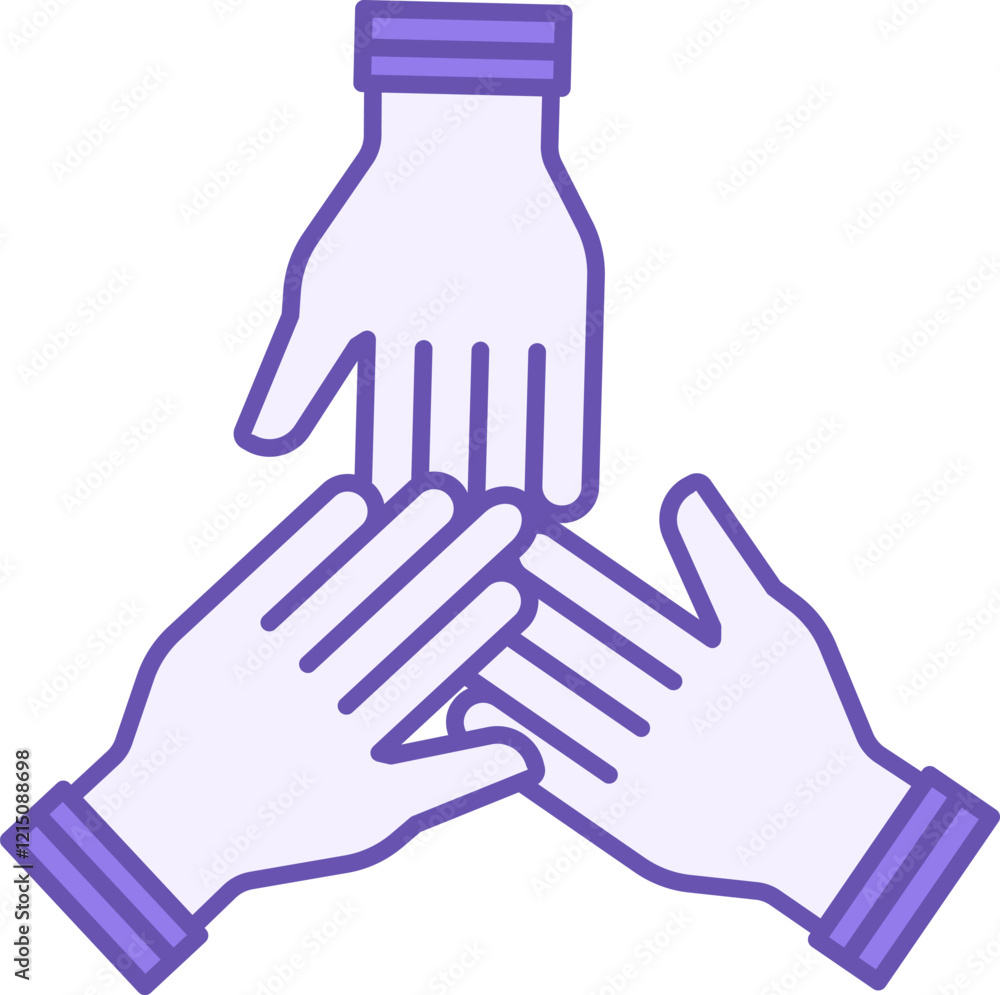 Obraz premium Colored Icon Participation. Vector Icon. Three Hands Together. Teamwork, Business Partnership. Meeting and Office Concept