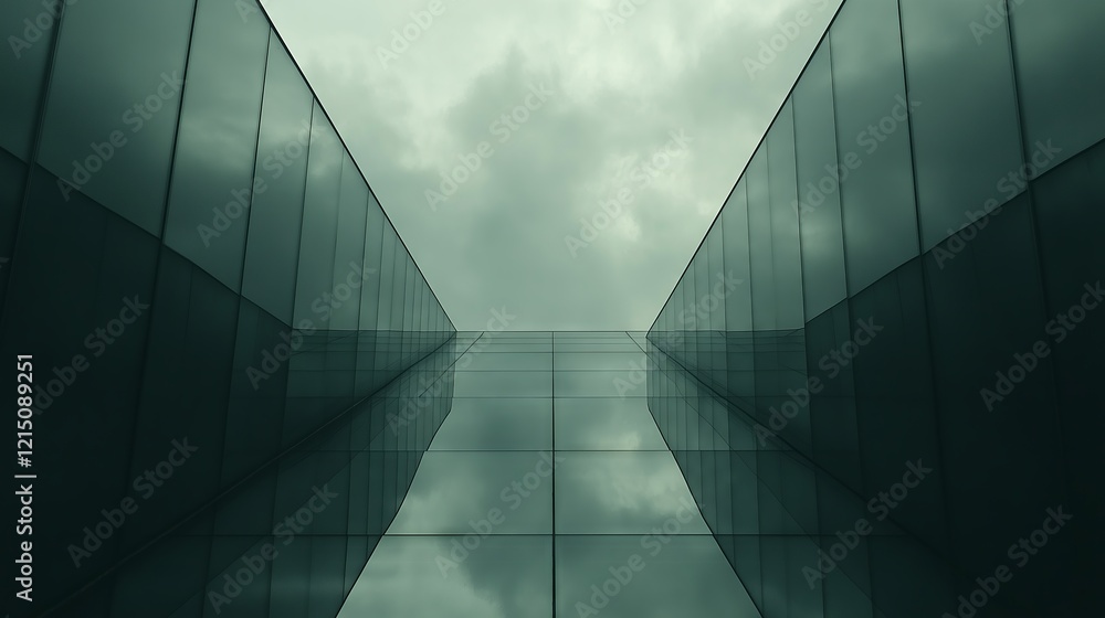 Modern glass building reflecting the cloudy sky above. Modern glass building reflecting the cloudy sky above.