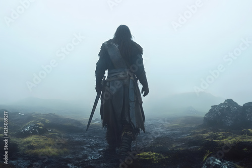 Tyr the Brave on Ancient Battlefield - Heroic Norse God   photo