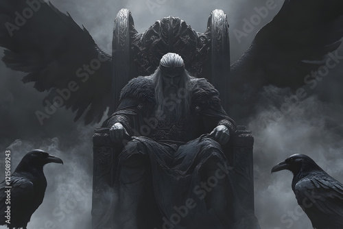 Odin Ruling Over Mystical Asgard with Ravens - Norse Mythology Theme  