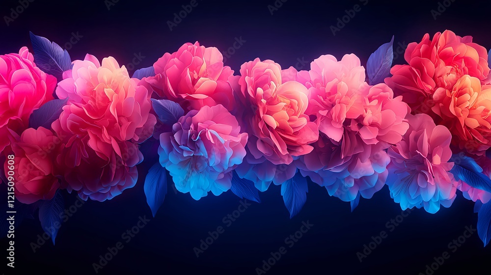 Vibrant Floral Arrangement with Soft Pink and Blue Lighting Effects Vibrant Floral Arrangement with Soft Pink and Blue Lighting Effects
