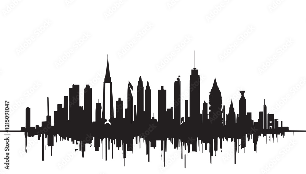 Fototapeta premium Black and white cityscape. Black cities silhouette collection. Horizontal skyline set in flat style isolated on white. vector city silhouette.