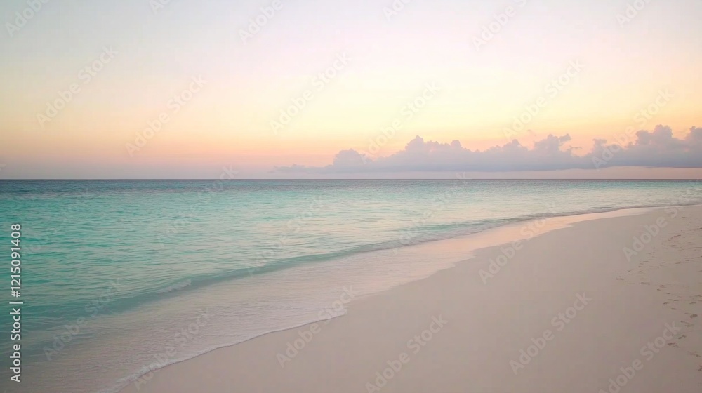 Obraz premium Tropical Beach with Soft Waves and Pastel Sunset Sky – Relaxing Coastal Landscape