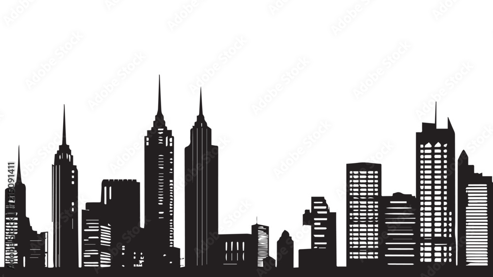Naklejka premium Black and white cityscape. Black cities silhouette collection. Horizontal skyline set in flat style isolated on white. vector city silhouette. 