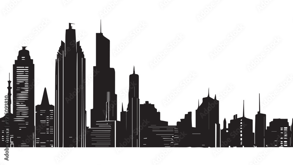 Naklejka premium Black and white cityscape. Black cities silhouette collection. Horizontal skyline set in flat style isolated on white. vector city silhouette. 