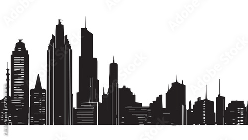 Black and white cityscape. Black cities silhouette collection. Horizontal skyline set in flat style isolated on white. vector city silhouette. 