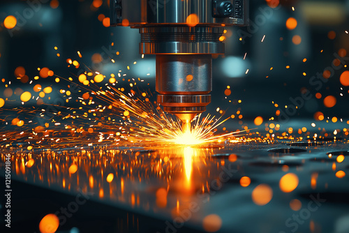 Cnc milling machine. Processing and laser cutting for metal in the industrial. Motion blur. Industrial exhibition of machine tools.