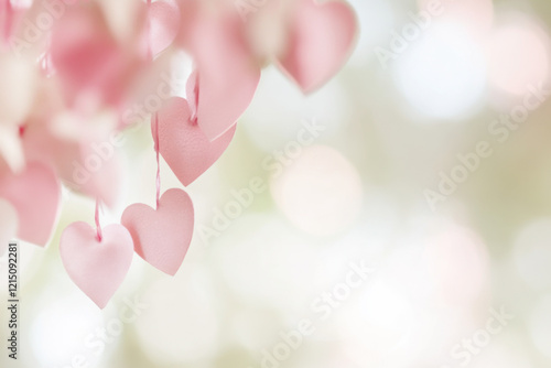 Heart-shaped fairy lights with warm bokeh effect, suitable for romantic St Valentines Day background