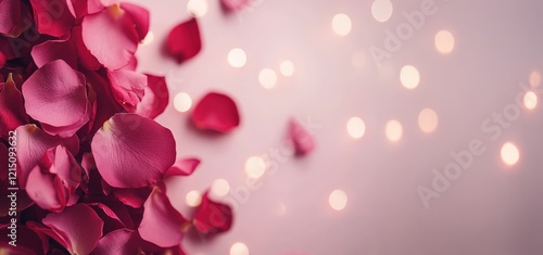 Delicate Pink and Red Petals on Soft Background with Lights
