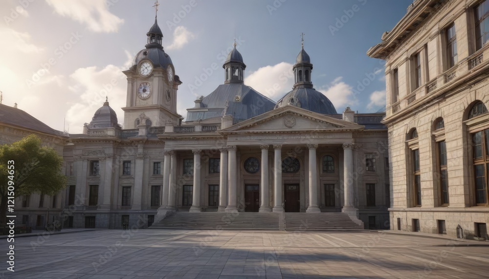 Obraz premium Classical courthouse building with a central clock tower, clock tower, courthouse architecture, brazoria county