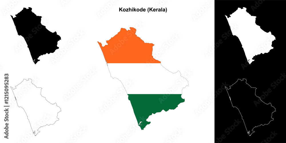 Fototapeta premium Kozhikode district (Kerala) outline map set