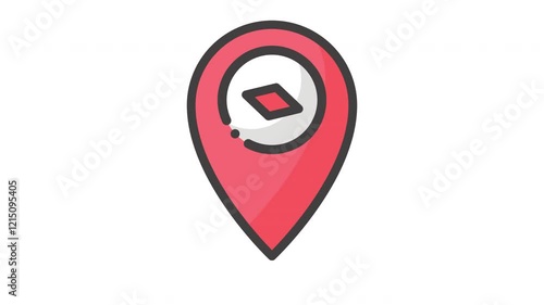 Animated Pin Compass Icon Colored line, 4K Illustration animated icon on Transparent background alpha channel