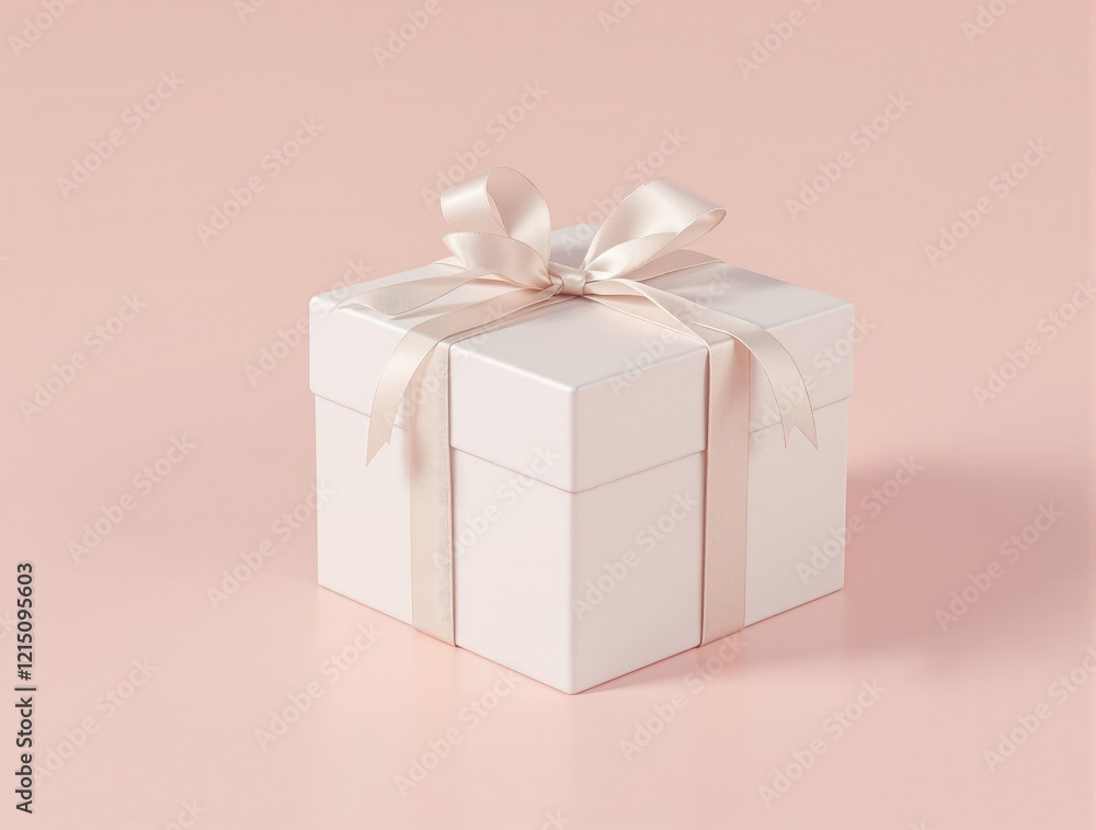 Fototapeta premium Classic white gift box on pastel pink background, mockup, colorful, gift, present