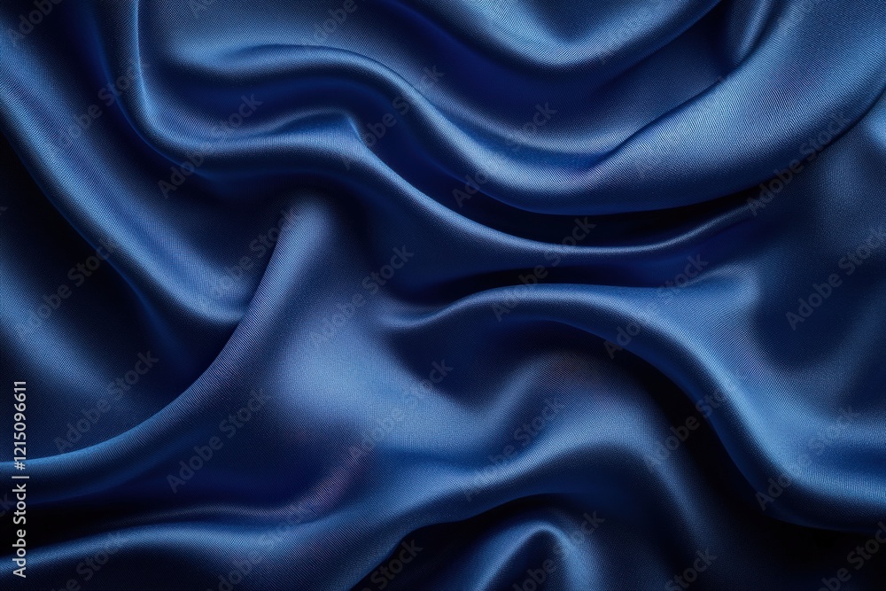 Obraz premium Elegant navy blue satin fabric textile studio photography soft texture close-up rich visual appeal