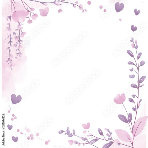 Pastel Floral Frame With Hearts Design