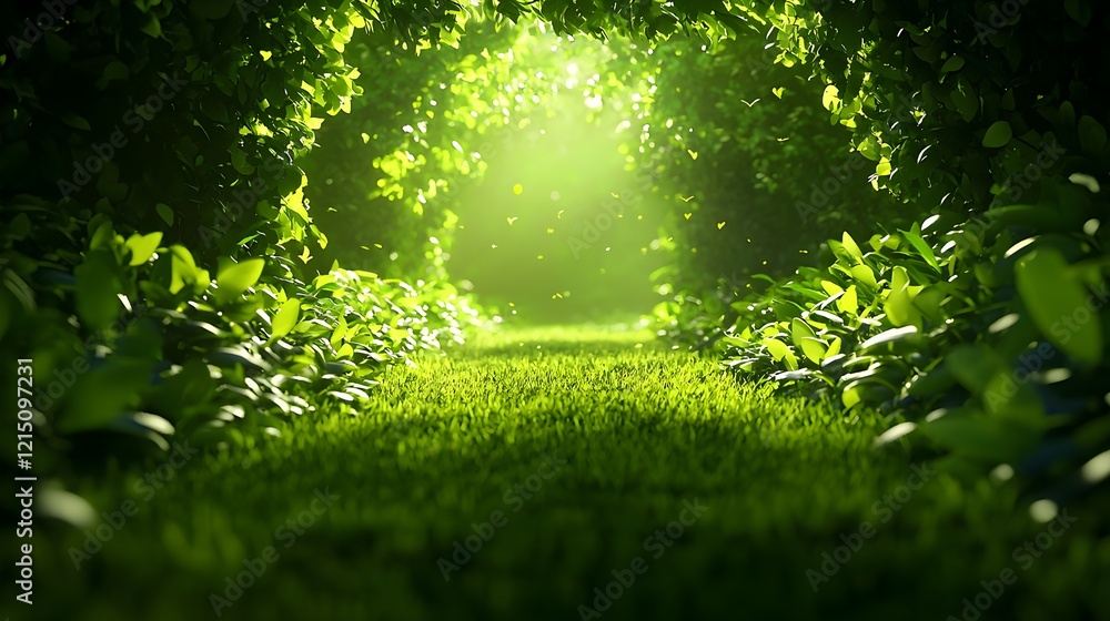 Fototapeta premium Serene Pathway Through Lush Greenery in Soft Ethereal Light