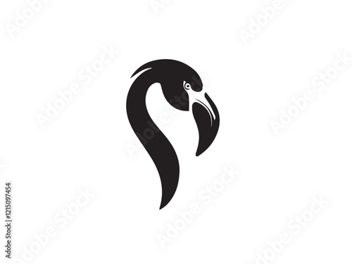 A silhouette of a flamingo head isolated on white background. Flamingo logo icon. Flamingo head vector silhouette. 