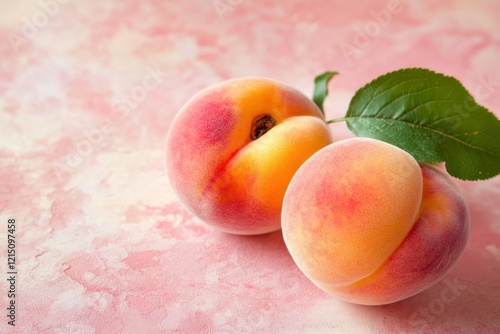 Fresh and Juicy Peaches on a Soft Pink Background, Perfect for Illustrating Summer, Fruits, Healthy Eating, and Culinary Themes for Stock Photography
