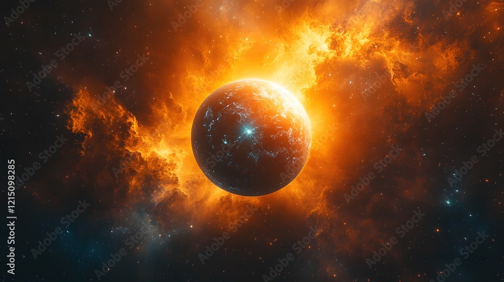 Intricate Cosmic Abstract Poster with Dynamic Hyper Jump Effect and Futuristic 3D Spherical Space Station Intricate Cosmic Abstract Poster with Dynamic Hyper Jump Effect and Futuristic 3D Spherical Space Station