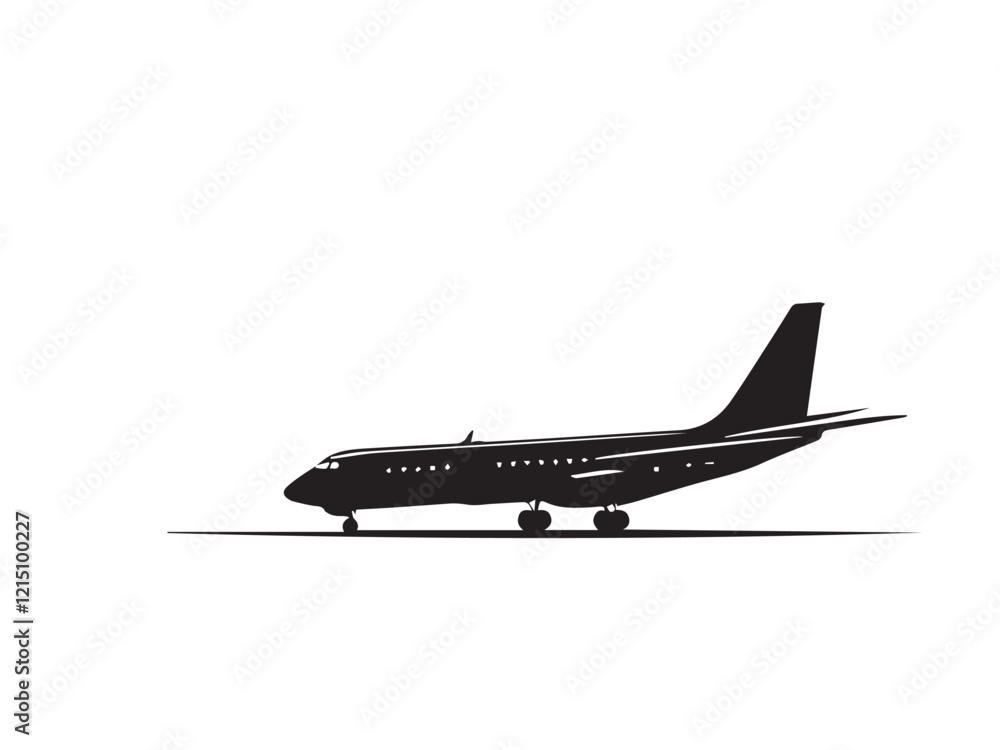 Black plane silhouette isolated on white background. A plane silhouette vector icon logo illustration on white background. Black plane silhouette isolated on white background. A plane silhouette vector icon logo illustration on white background.