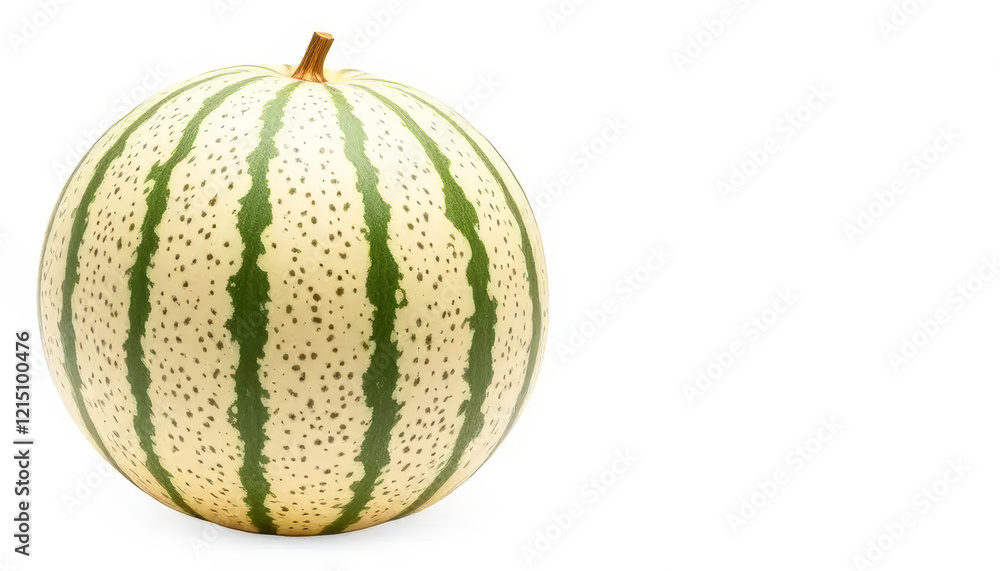 Large watermelon with green stripes is sitting on a white background Large watermelon with green stripes is sitting on a white background