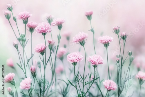 Wallpaper Mural Delicate Pink Carnations Blooms in Soft Focus with Gentle Bokeh Effect, Creating a Dreamy Atmosphere in a Floral Garden Setting for Decorative Purposes Torontodigital.ca