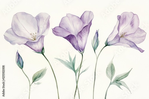 Delicate Watercolor Floral Art Featuring Lavender Blossoms and Green Leaves, Ideal for Home Decor, Invitations, and Nature-Themed Projects