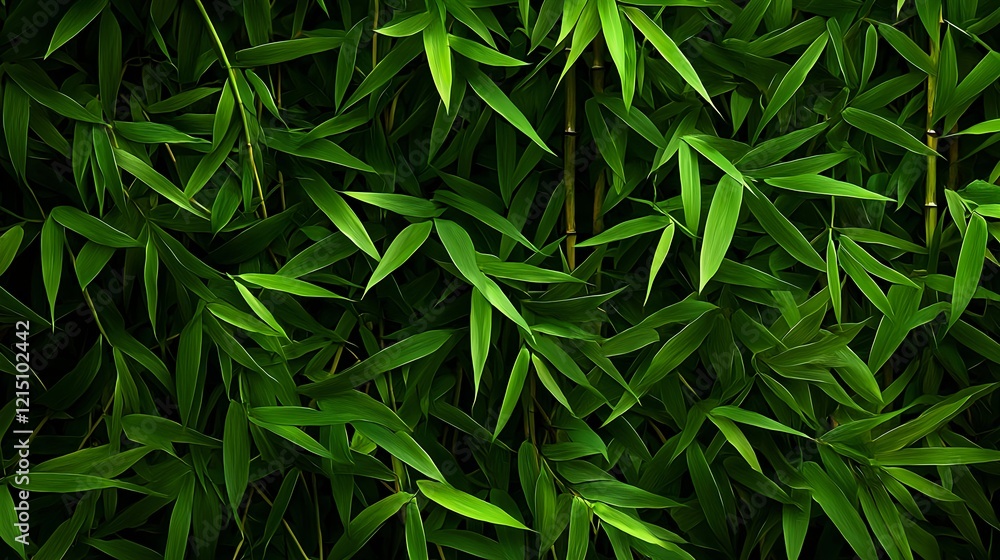 Lush Green Bamboo Leaves Creating a Dense Natural Background Lush Green Bamboo Leaves Creating a Dense Natural Background