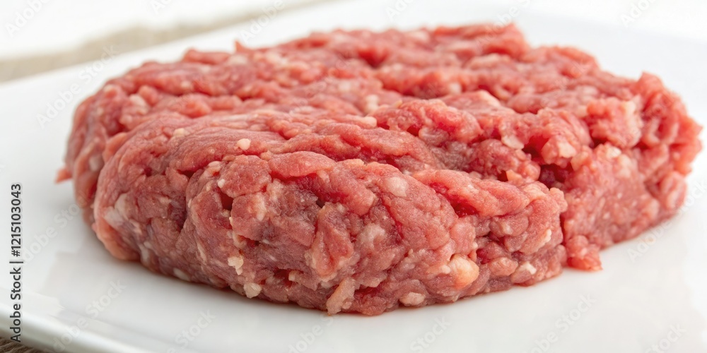 Close-up of minced meat on white background with visible fat and fibers, ground, meat, butcher Close-up of minced meat on white background with visible fat and fibers, ground, meat, butcher