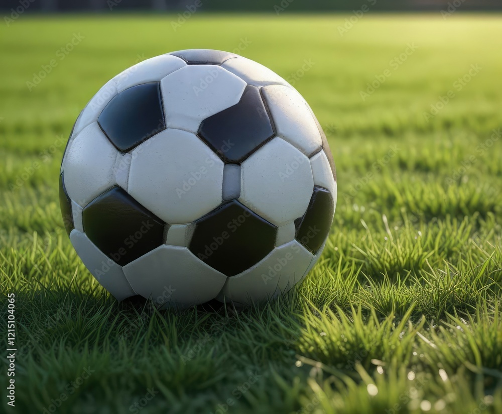 Fototapeta premium Close-up of soccer ball on a hd ratio grass field, stadium, soccer