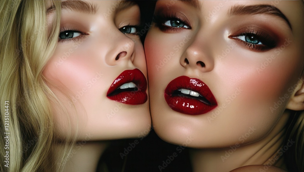 The beauty and style of two young blondes are enhanced by professional makeup . The beauty and style of two young blondes are enhanced by professional makeup .