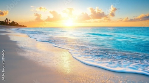 Tropical Beach with Soft Waves and Pastel Sunset Sky – Relaxing Coastal Landscape