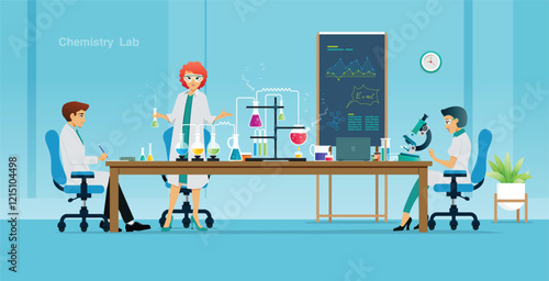 Scientists are experimenting with chemistry in the lab.