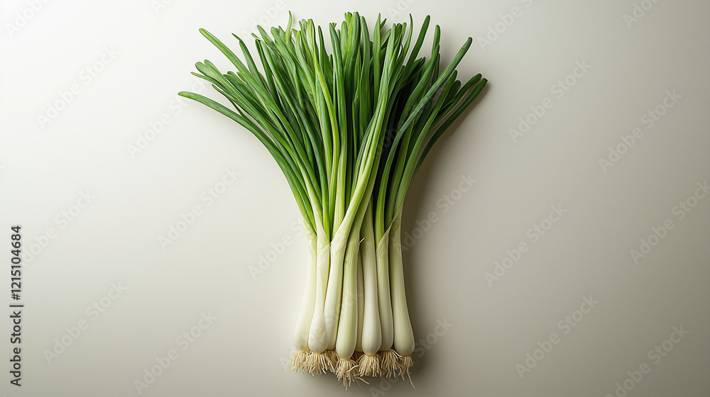 A single leek placed on a pristine white surface, viewed from a top-down angle. A single leek placed on a pristine white surface, viewed from a top-down angle.