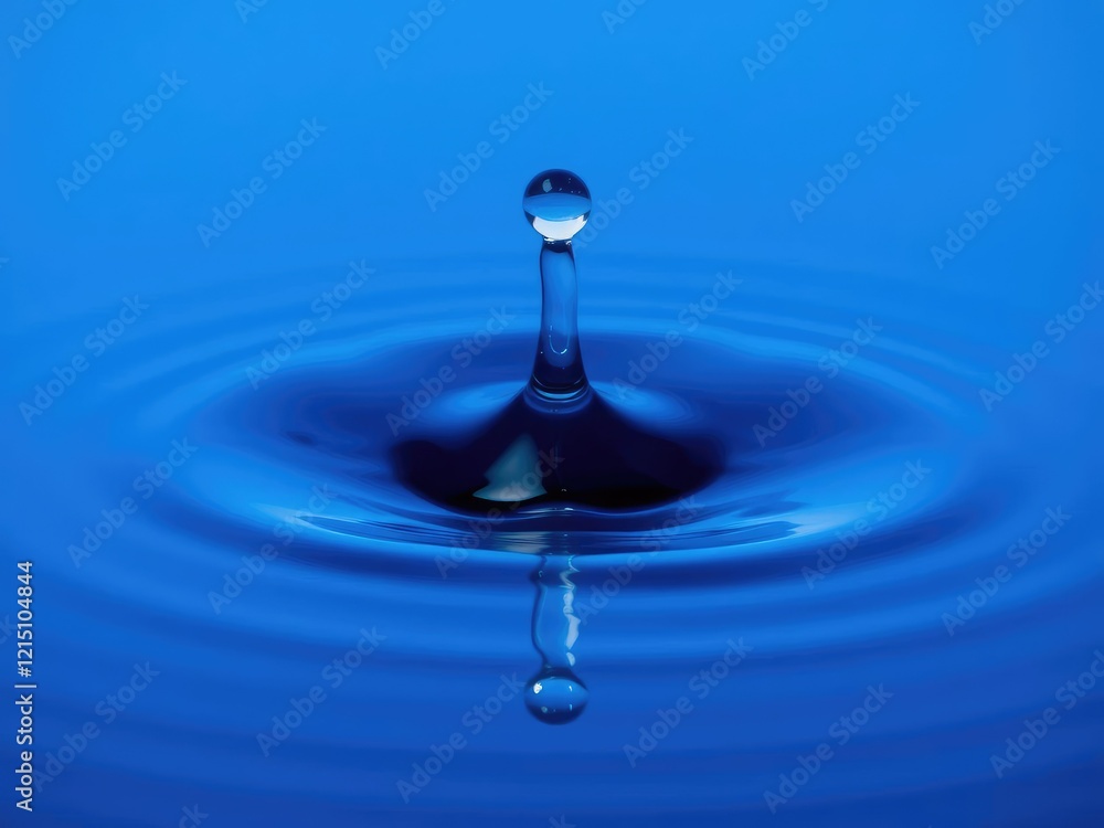 Close-up of water droplets merging into a single larger drop on a glossy blue background, translucent merge, droplet fusion, blue surface Close-up of water droplets merging into a single larger drop on a glossy blue background, translucent merge, droplet fusion, blue surface
