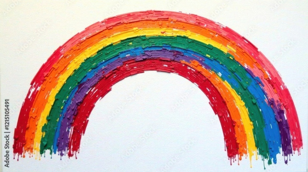 Fototapeta premium Vibrant Rainbow Arc with Thick Paint Drips, a Joyful and Colorful Abstract Painting
